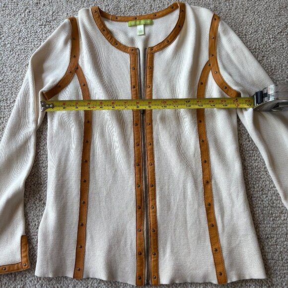 Sigrid Olsen Silk-Cotton Cardigan w/ Leather Accents | Size S - Picture 6 of 7
